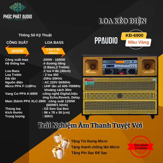 Loa Kéo Điện Bass 4 Tấc Đôi PPA KĐ-6900 VANG CƠ