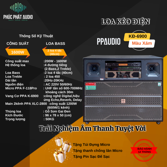 Loa Kéo Điện Bass 4 Tấc Đôi PPA KĐ-6900 VANG CƠ