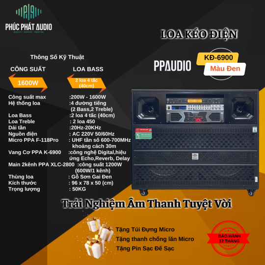 Loa Kéo Điện Bass 4 Tấc Đôi PPA KĐ-6900 VANG CƠ