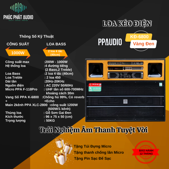 Loa Kéo Điện 4 Tấc Đôi PPA KĐ-6800 VANG SỐ