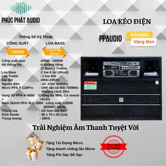 Loa Kéo Điện 4 Tấc Đôi PPA KĐ-6800 VANG SỐ
