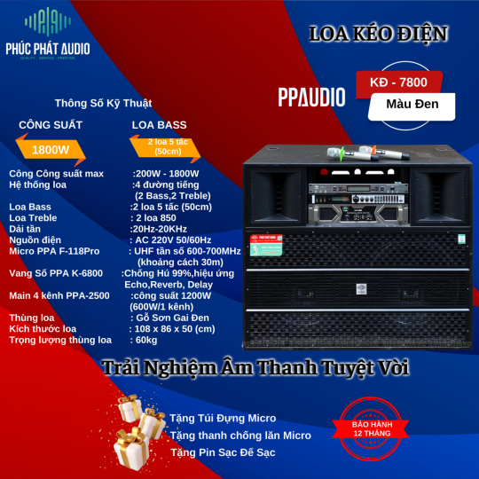 Loa Kéo Điện 5 Tấc Đôi PPA KĐ-7800