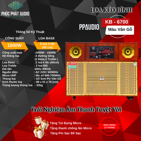 Loa Kéo 4 Tấc Đôi Bình PPAUDIO KB-6700