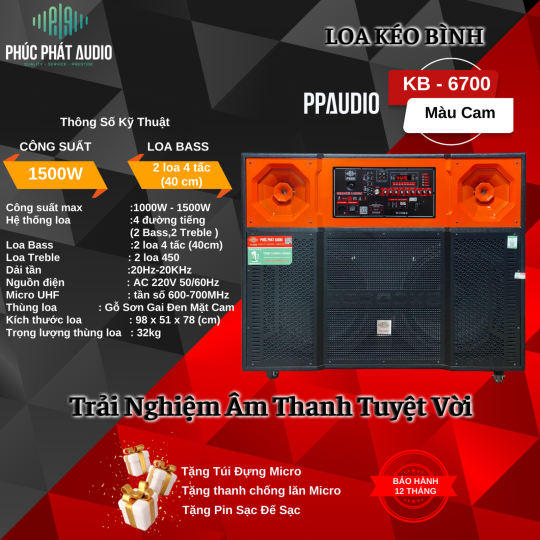 Loa Kéo 4 Tấc Đôi Bình PPAUDIO KB-6700