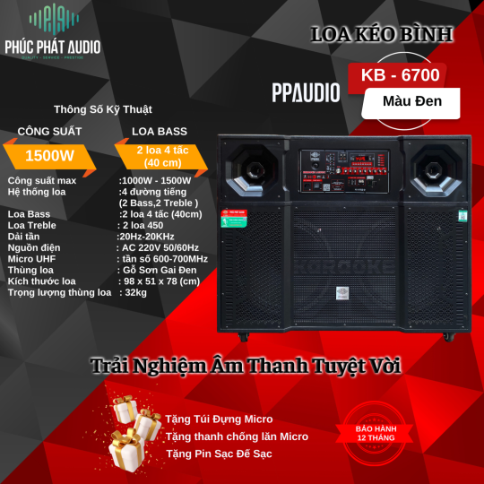 Loa Kéo 4 Tấc Đôi Bình PPAUDIO KB-6700