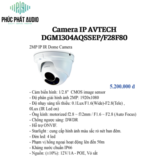 Camera IP AVTECH DGM1304AQSSEPF28F80